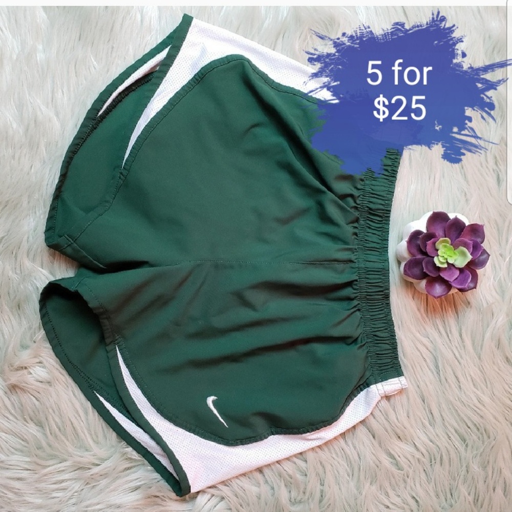 Dark green nike athletic running shorts